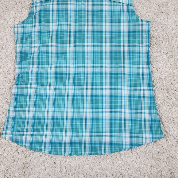 Dakini Plaid Boyfriend Shirt Womens Medium Green Stretch Hidden Side Pocket Snap - Picture 9 of 12